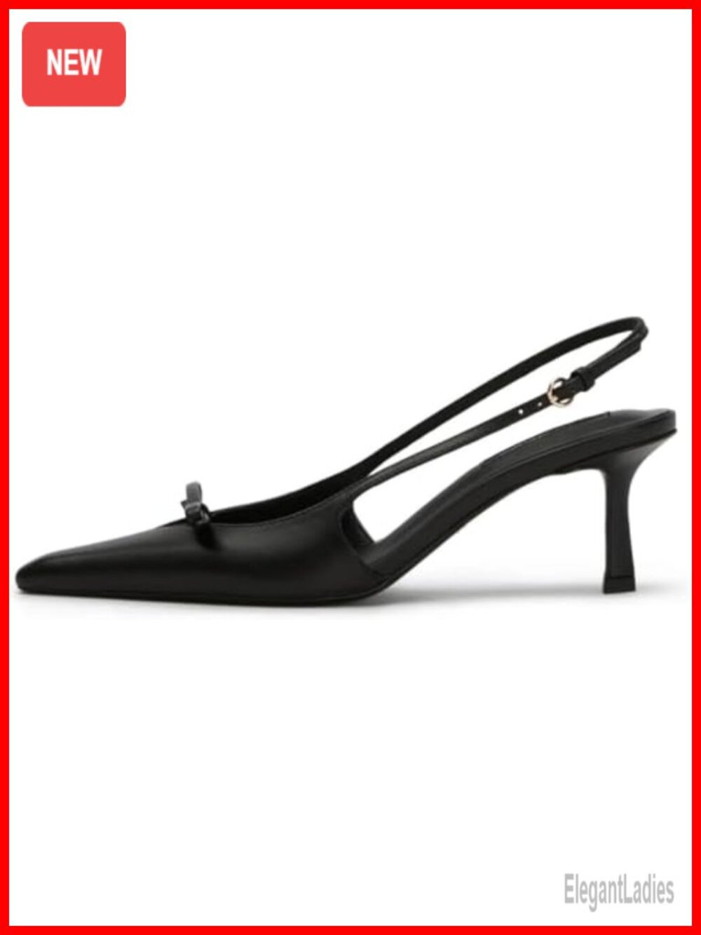 MAVMAX Slingback Heels Kitten Heel Faux Leather Pointed Toe Bow Pumps